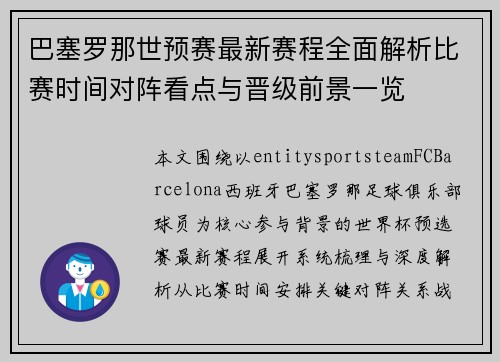 巴塞罗那世预赛最新赛程全面解析比赛时间对阵看点与晋级前景一览 巴塞罗那世预赛最新赛程全面解析比赛时间对阵看点与晋级前景一览